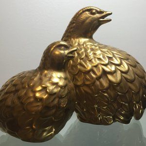 Porcelain Quail Birds Figurines, Signed Sue Johnson, 1969